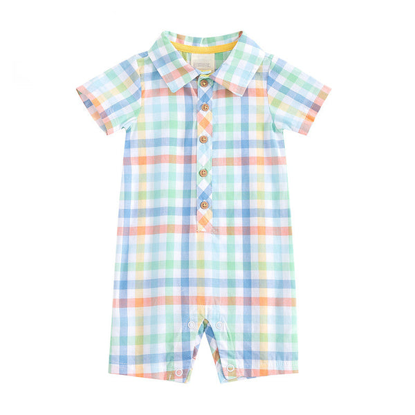 Summer Children's Shorts Baby Romper Plaid Shirt